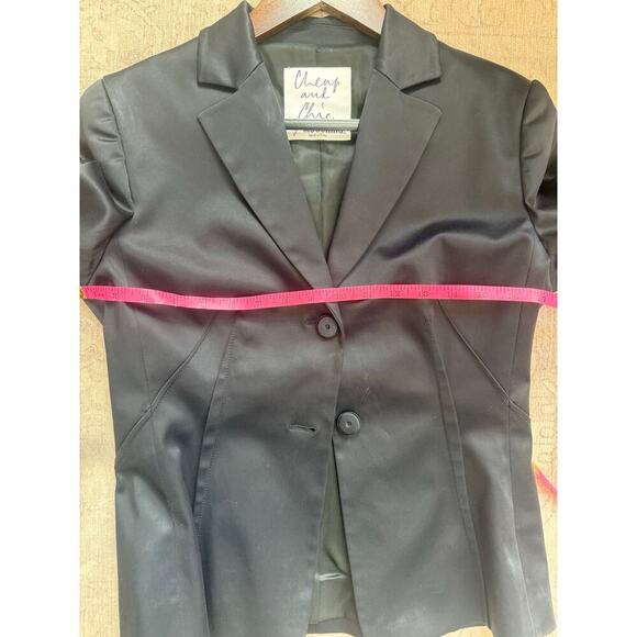 Moschino Cheap and Chic Vintage Black Satin Skirt Suit Set Size 10, measures a 6 - Picture 10 of 11
